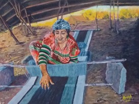 Abdelouahed  Aïssa - Tisseuse sous tente